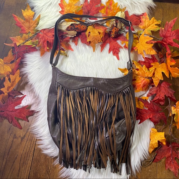 Handbags - genuine leather brown fringe crossbody